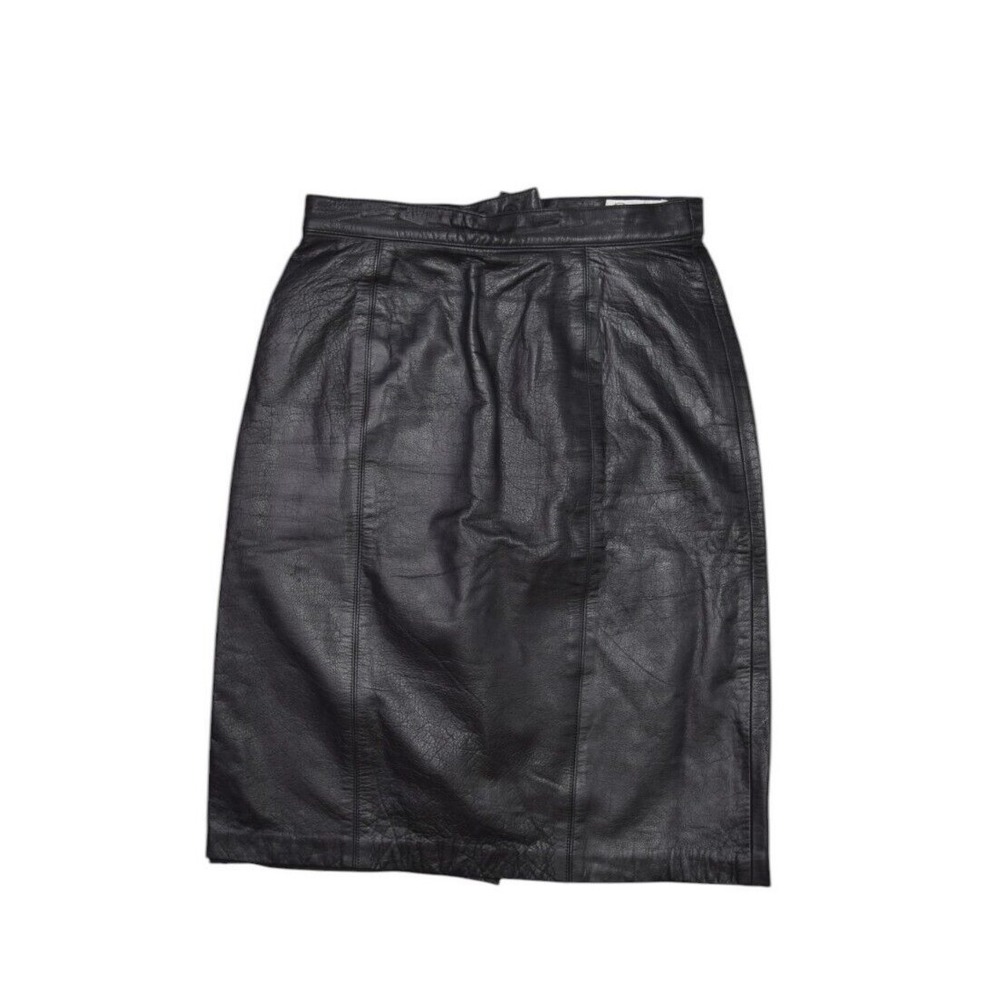 Vintage Leather Skirt Womens 8 26" Black Midi Mid Thigh A Line Pencil Cedars